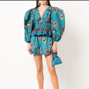 ISO THIS SET!!!!!!!! Ulla Johnson Teal and Brown Floral Shorts and top
